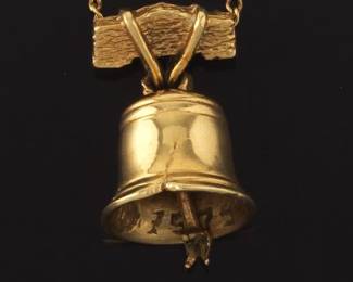 Gold The Liberty Bell Charm Pendant on Gold Chain