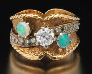 14K Diamond and Opal Ring