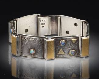 Artisan Sterling Silver, Gold, and Opal Bracelet