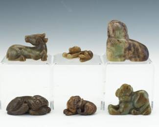 A Group of Six Carved Jade Ornaments