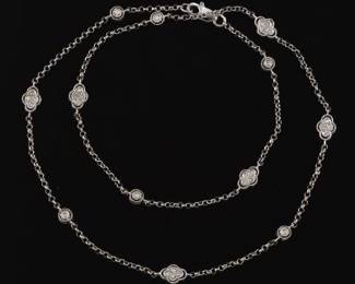Ladies Gold and Diamond Station Chain Necklace