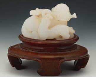 Chinese Peking Glass Mythical Beast with Wood Stand