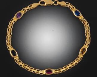 Ladies Gold and Gem Stones Fancy Links Bracelet