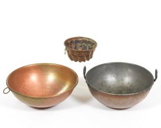 Group Including Two Copper Bowls and A Copper Bundt Pan