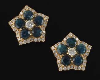 14K Montana Sapphire an Diamond vEarrings