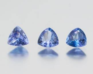 Unmounted 6.84 Ct Total Three Matching Trillion Cut Tanzanites