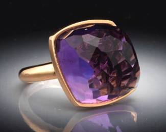 Ladies Italian SuperOro 18K Gold and Fancy Cut Amethyst Ring