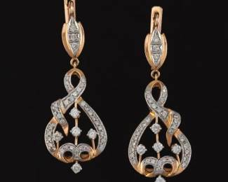 Ladies Pair of TwoTone Gold and Diamond Earrings