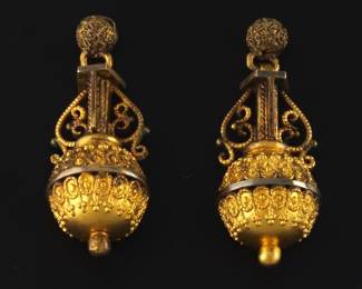 Ladies Etruscan Revival Pair of Gold and Gold Filled Earrings