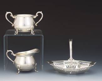 Sterling Nut basket and Creamer and Sugar