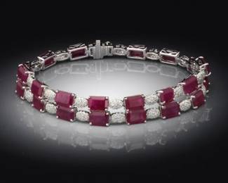 Double Line Ruby and Diamond Bracelet