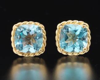 Ladies Pair of Gold and Blue Topaz Ear Studs