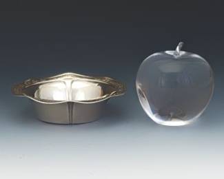 Tiffany Co. Crystal Forbidden Fruit Apple and Sterling Silver Bowl