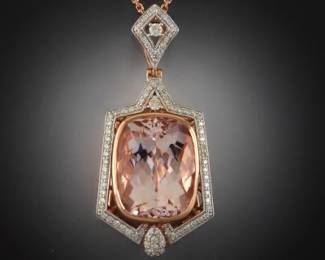 14K Morganite and Diamond Pendant