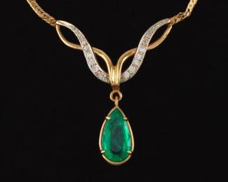 14K Emerald Drop and Diamond Choker