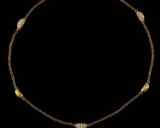 Ladies Gold and Diamond Bean Necklace, Tiffany Elsa Peretti Style