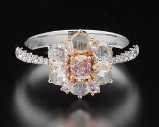 18K Pink Cushion Diamond and White Diamond Cluster Ring