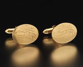 MidCentury Modern D B Dolan Bullock Pair of 14K Gold Cufflinks