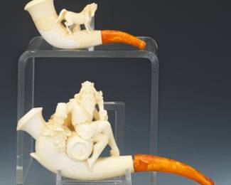 Two Antique Meerschaum Figural Pipes, in Original Cases