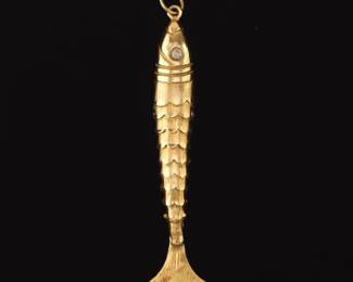 Vintage Gold and Diamond Fish Pendant