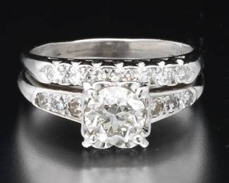 Ladies Retro Platinum and Diamond Jointed Rung and Band