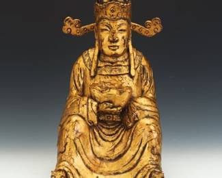 Chinese Gilt Wood Carved Sculpture of Taoist Immortal