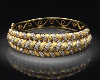 Ladies Gold and Diamond Bangle Bracelet
