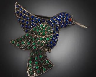 Ladies Sterling Silver, Marcasite Style Gem Stones Hummingbird Pin Brooch