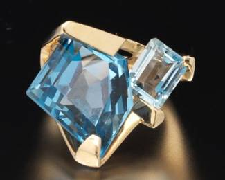 Modernist Topaz and Aquamarine Ring
