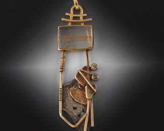 Artisanal Silver, Gold and Rutilated Quartz Pendant