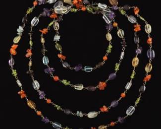 Ladies Art Deco Style Sterling Silver and Gem Stones Long Necklace
