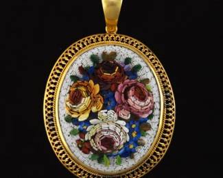 Spectacular Antique Gold, DOre bronze and HighRelief Micron Mosaic Pendant