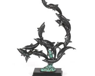 SPI Patinated Bronze Dolphin Sculpture