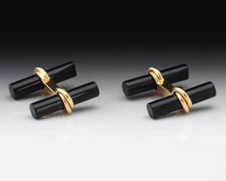 Cartier Pair of Gold and Black Onyx Cufflinks, in Presentation Box