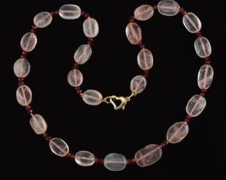 Ladies Gold, Rose Quartz and Ruby Necklace