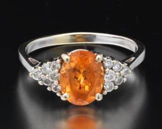 Ladies Spessartite Garnet and Diamond Ring