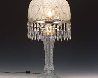 American Brilliant Period Cut Glass Lamp with Prisms