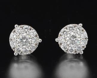 Pair of 14K White Gold Diamond Cluster Earrings