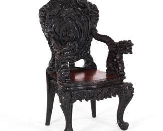 Chinese Export Carved Hardwood Dragon Throne Chair