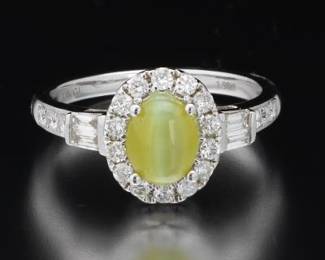 14K Chrysoberyl and Diamond Ring 1930s style