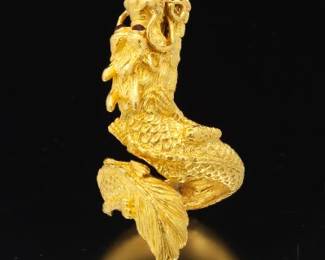 Chinese Dragon High Carat Gold and Gems Flex Ring