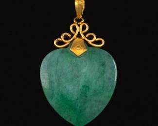 Ladies Gold and Jadeite Jade Heart Pendant