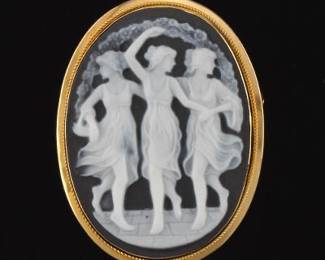 Black Wedgewood and 18k Gold Cameo Brooch