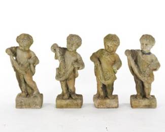 Set of Four Cast Stone Garden Putti Figures