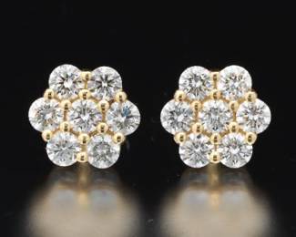 Pair of Seven Stone Cluster earrings in 14K Mounts