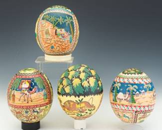 Four Painted Ostrich Eggs