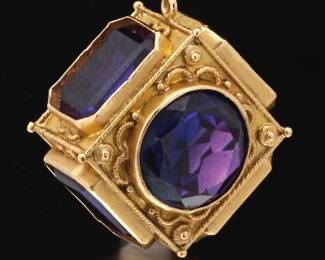 Victorian Etruscan Revival Gold and Amethyst Fob