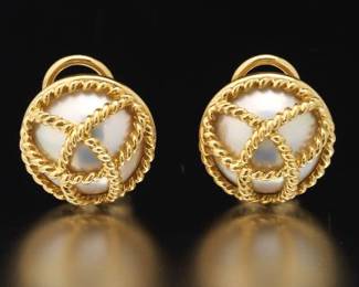Tiffany Co. Pair of 18K Gold and Mabe Pearl Ear Clips