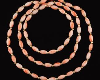 Ladies Gold and Coral Continuous Necklace