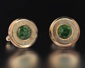 Pair of Sterling Silver and Jadeite Jade Cufflinks